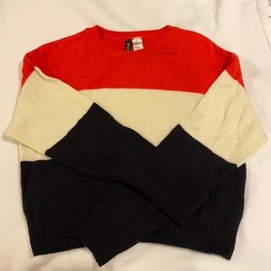 H&m , xs, red white and navy crew neck sweater